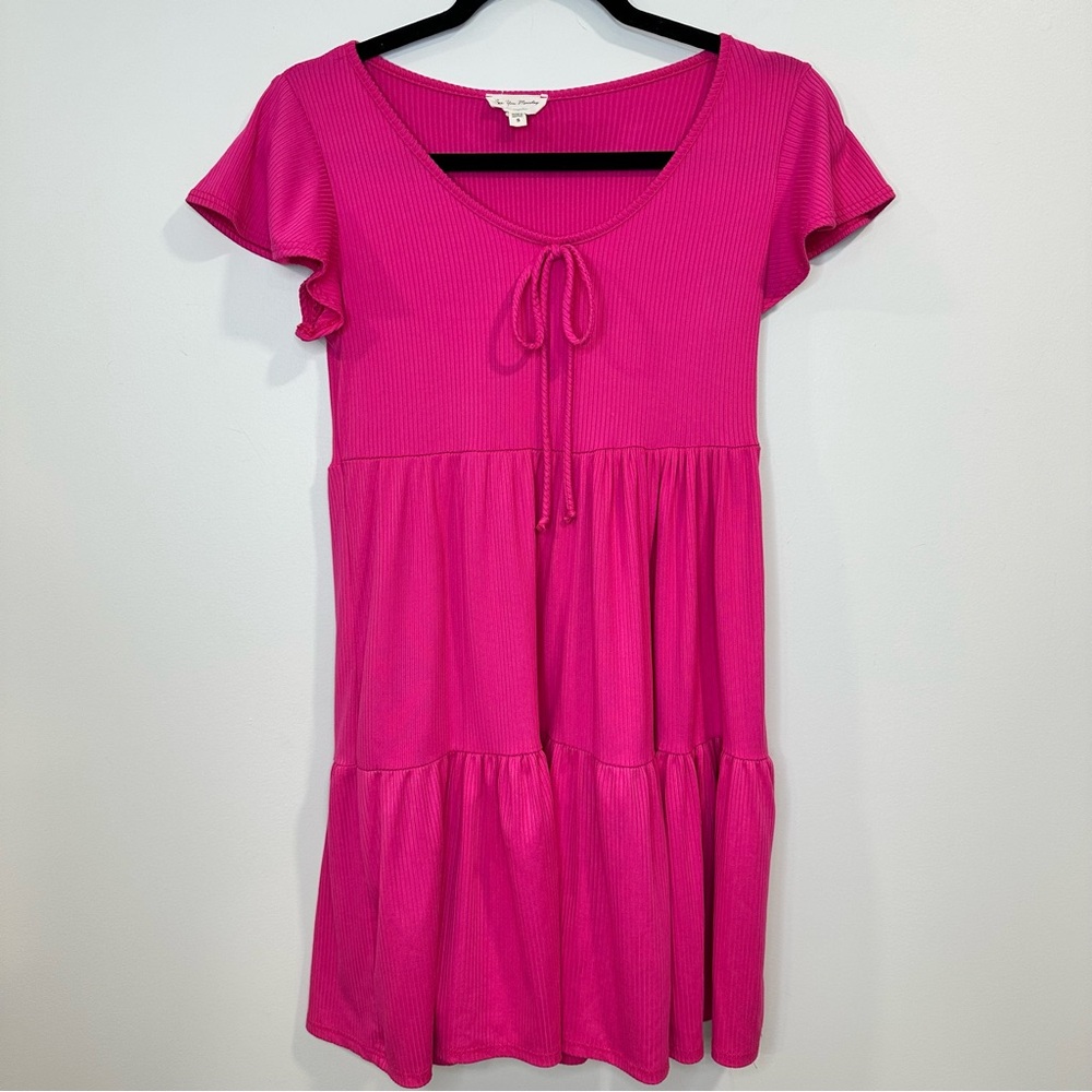 See You Monday Woman’s Ruffle Puff Sleeve Midi Dress Pink Size S